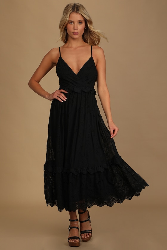 Black Midi Dress - Eyelet Midi Dress ...
